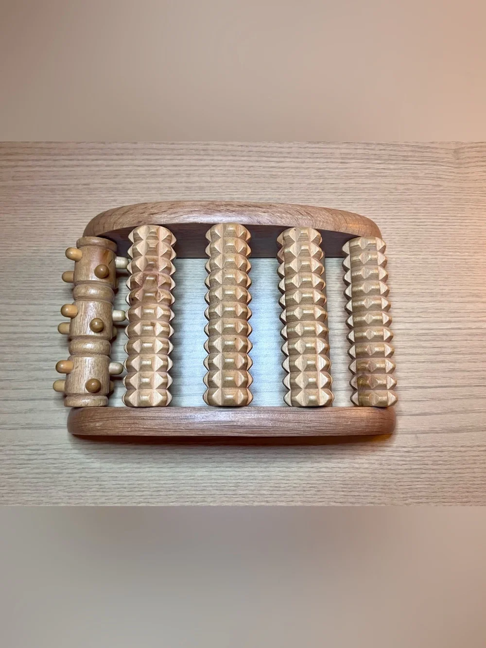 Wooden Foot Massager Roller Multi Texture Reflexology Tool 5-Row